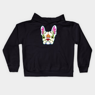 French Bulldog in White - Day of the Dead Sugar Skull Dog Kids Hoodie